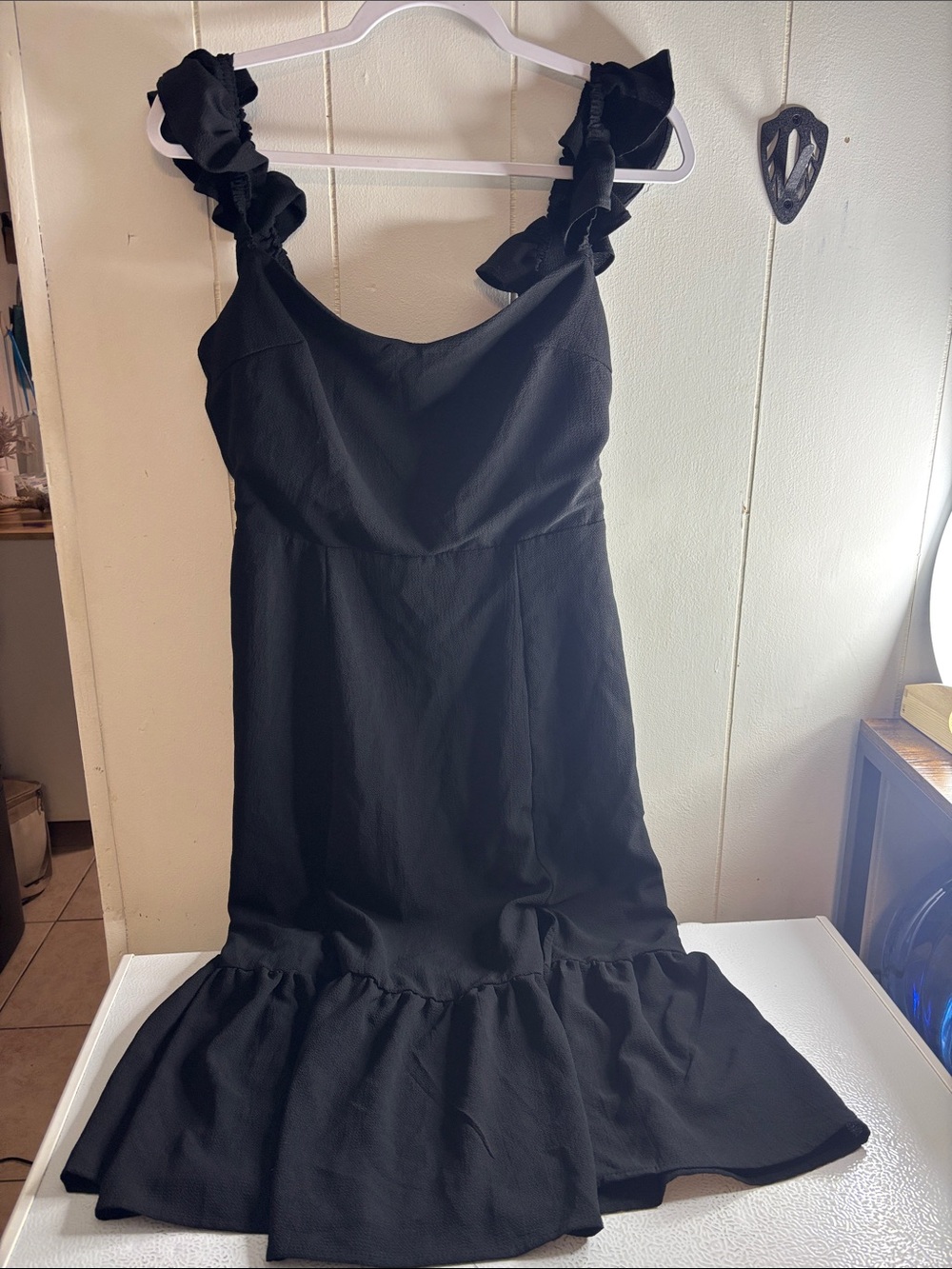 500 - Black Ruffle-Strap Women's Dress